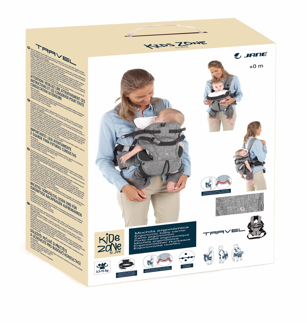 Jané Travel Ergonomic Baby Carrier – 3 Position, Breathable with Lumbar Support (Birth to 15kg), Crater