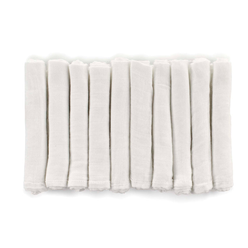 Bamboo Muslin Cloths For Baby 35 x 35 cm (10-Pack), White