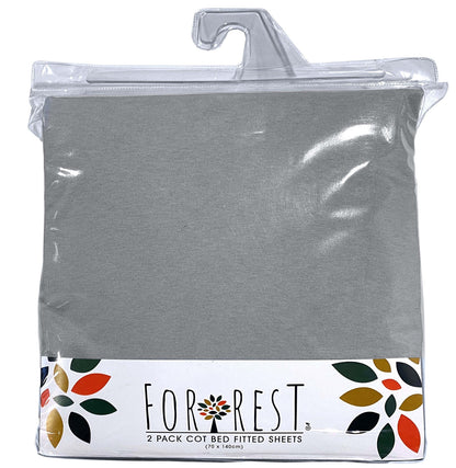 Forrest Cotton Fitted Sheets – Pack of 2, 140 x 70 cm Cot Bed Size, Grey