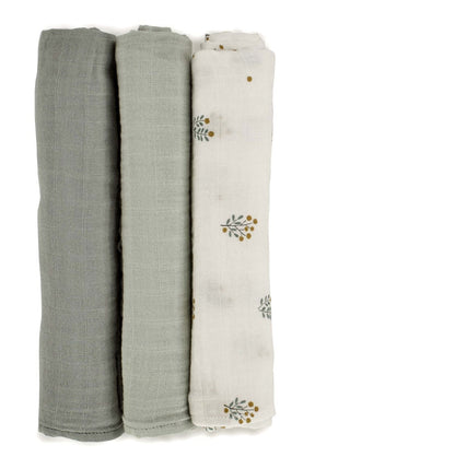 Large Bamboo Muslin Cloths For Baby, 80 x 80 cm (3-Pack), Botanic