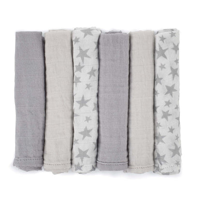 Bamboo Muslin Cloths For Baby 35 x 35 cm (6-Pack), Star