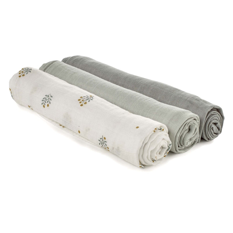 Large Bamboo Muslin Cloths For Baby, 80 x 80 cm (3-Pack), Botanic