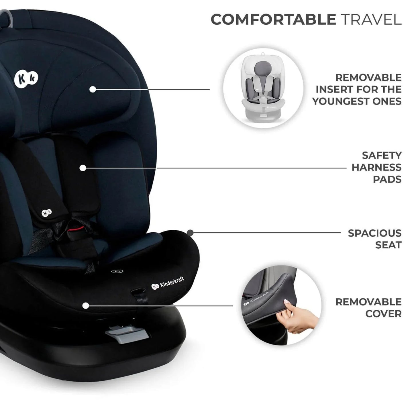 Kinderkraft i-Grow i-Size Car Seat (Birth to 12 Years) - Black