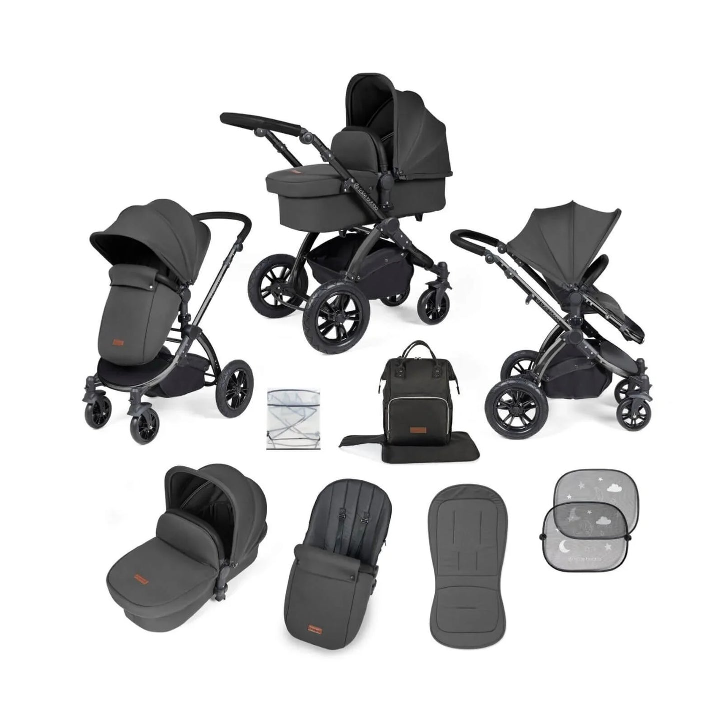 Ickle Bubba Stomp Luxe 2-in-1 Pushchair & Carrycot - Black/Charcoal Grey/Black