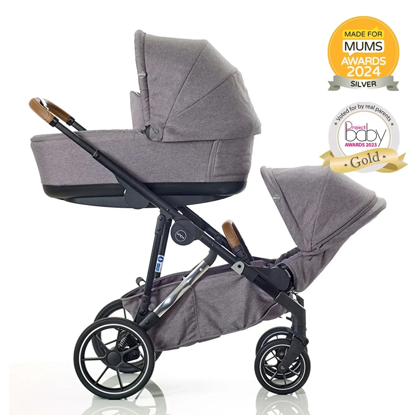 Mee-Go Uno Plus 2-in-1 Pushchair & Pram - Grey/Chrome