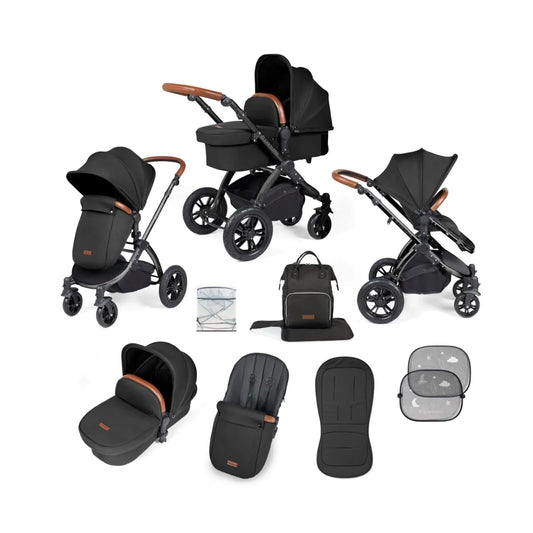 Ickle Bubba Stomp Luxe 2-in-1 Pushchair & Carrycot - Black/Midnight/Tan