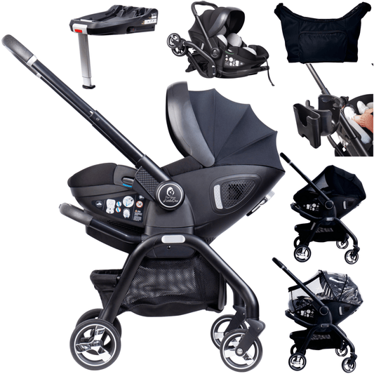 For Your Little One Qubi Infant Car Seat & Stroller 7 Piece Bundle - Eclipse Black