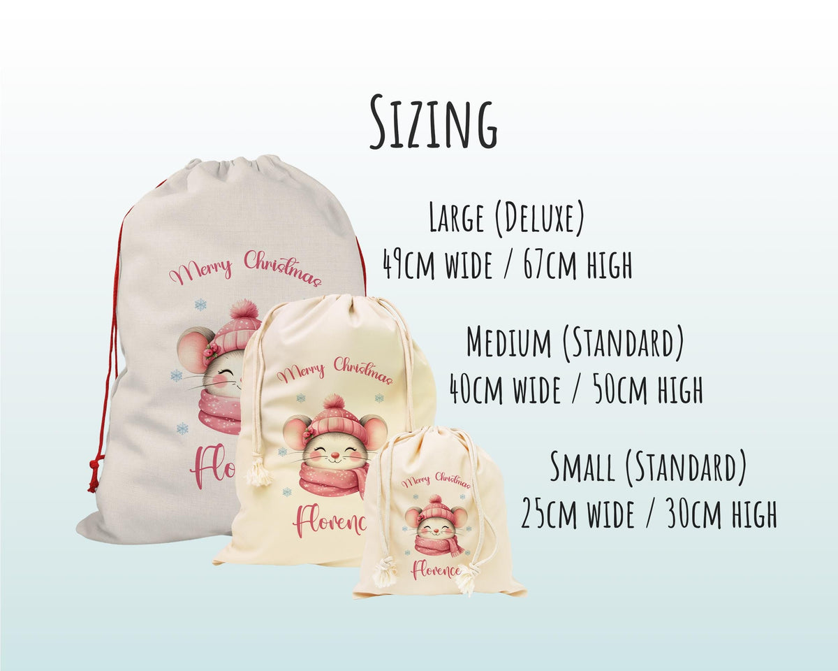 Personalised Christmas Sack - Santa Sack for Kids Presents Xmas Cute Mouse Design Stocking Christmas Eve Bag Box for Girls & Boys XS043